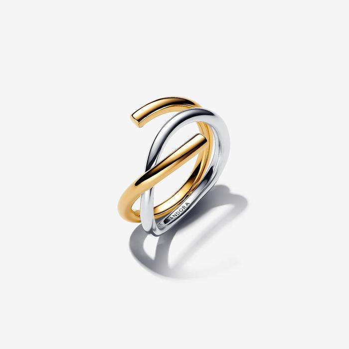 Anello Fascia Intrecciata Aperta Bicolore
