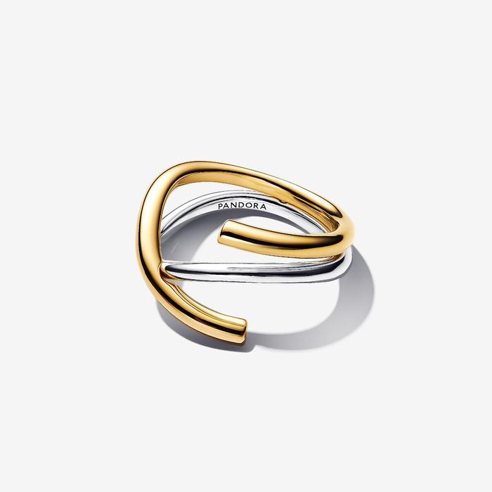 Anello Fascia Intrecciata Aperta Bicolore