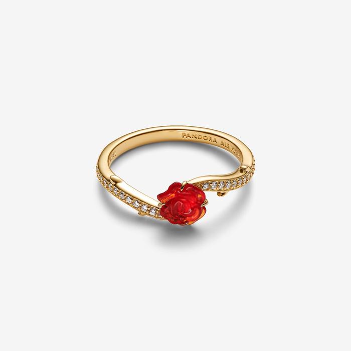 Disney, La Bella e La Bestia, Anello Rosa Incantata Vetro di Murano