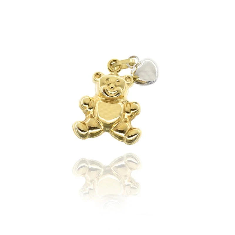 Real Gold Teddy Bear and Heart Pendant