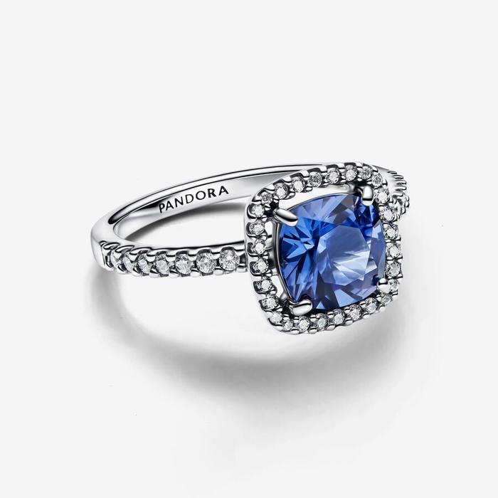 Anello Punto Luce Quadrato Blu Grande