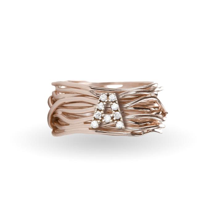 Filodellavita 13 strands in 9kt Rose Gold and initial with Diamonds