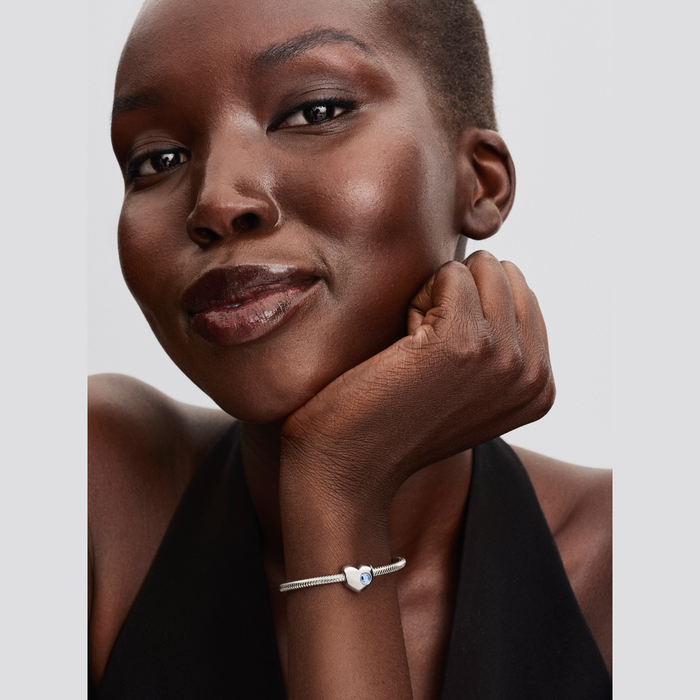 Charm Cuore con Pietra Azzurra Marzo da incidere