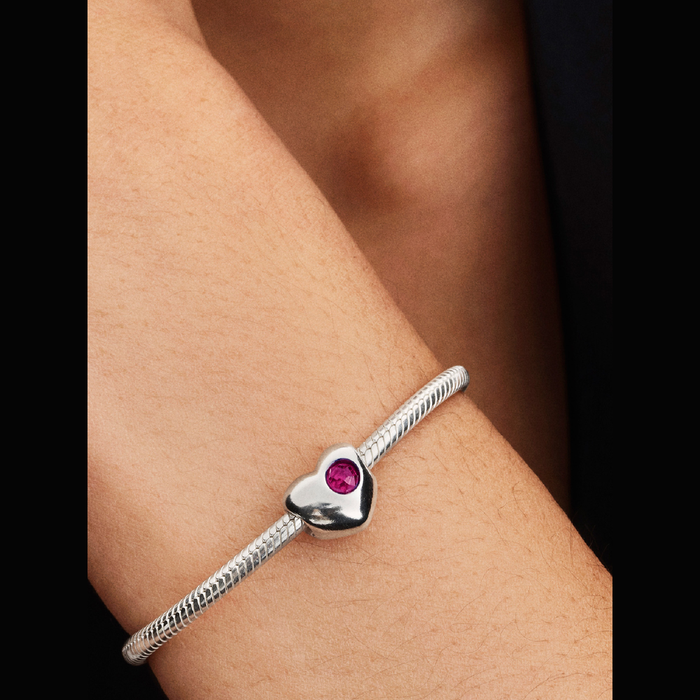 Charm Cuore con Pietra Rossa Luglio da incidere