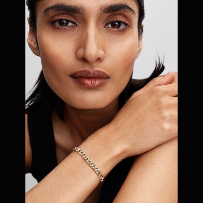 Bracciale Catena Maglia Cubana Bicolore con Pavè