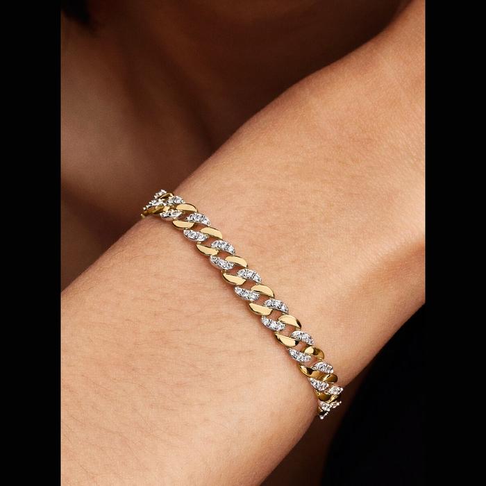 Bracciale Catena Maglia Cubana Bicolore con Pavè