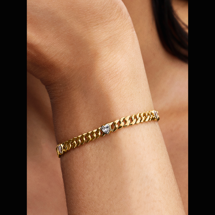 Bracciale Catena Maglia Cubana con Cuori