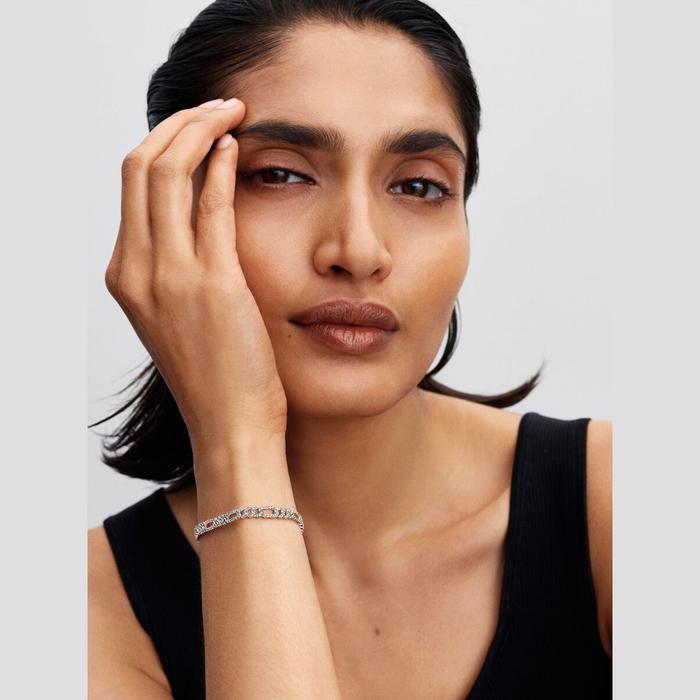 Bracciale Catena Maglia Cubana Pavè con Ovali