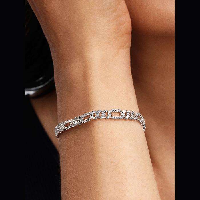 Bracciale Catena Maglia Cubana Pavè con Ovali