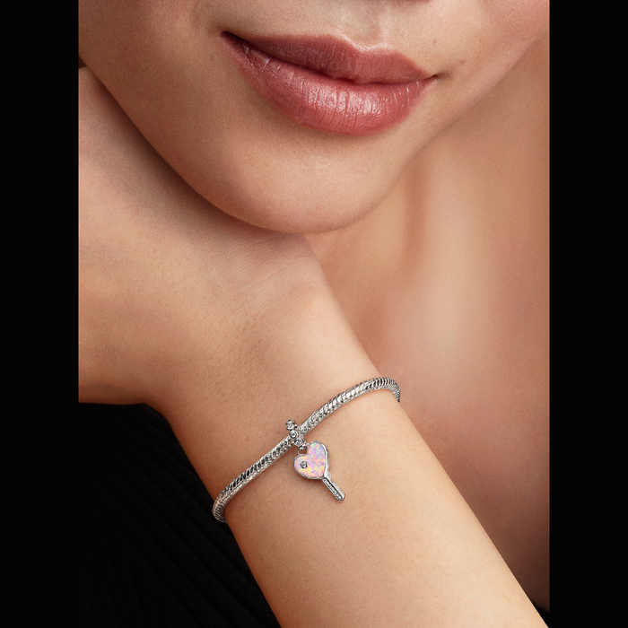 Charm Pendente Chiave a Cuore Opale Rosa