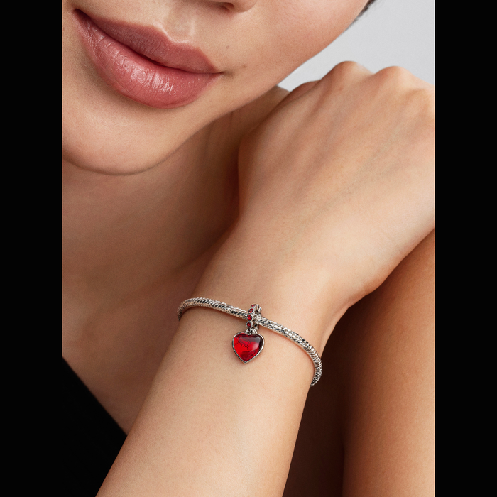 Charm Pendente Doppio Cuore Vetro di Murano Rosso