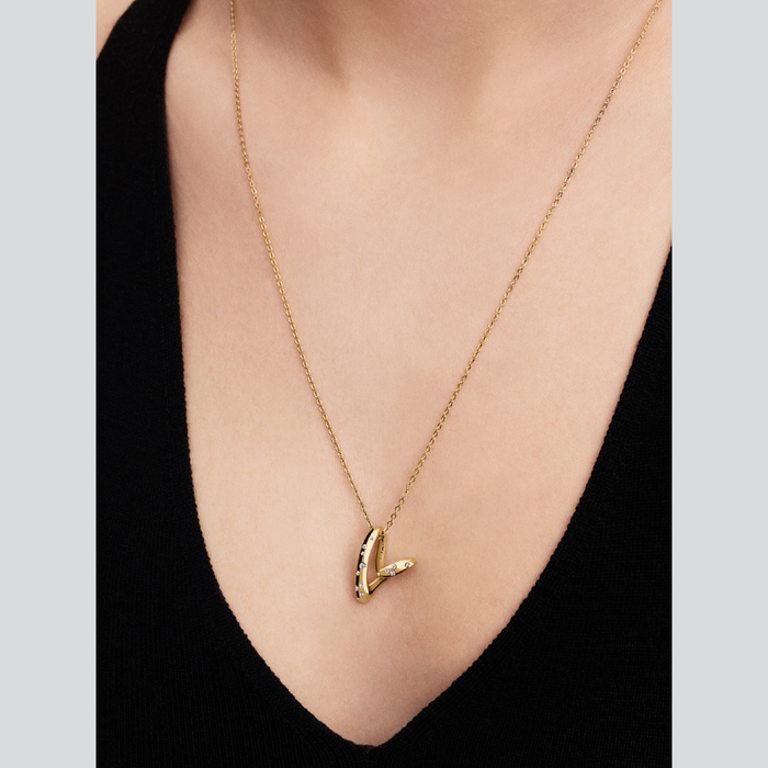 Collane e Pendenti Collana Cuore Linea Sinuosa con Pietre Luminose