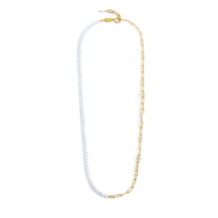 Figaro chain necklace and chain with irregular white pearls