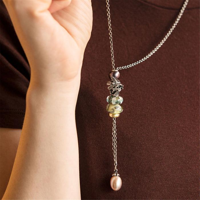 Silver Necklace with Pink Pearl
