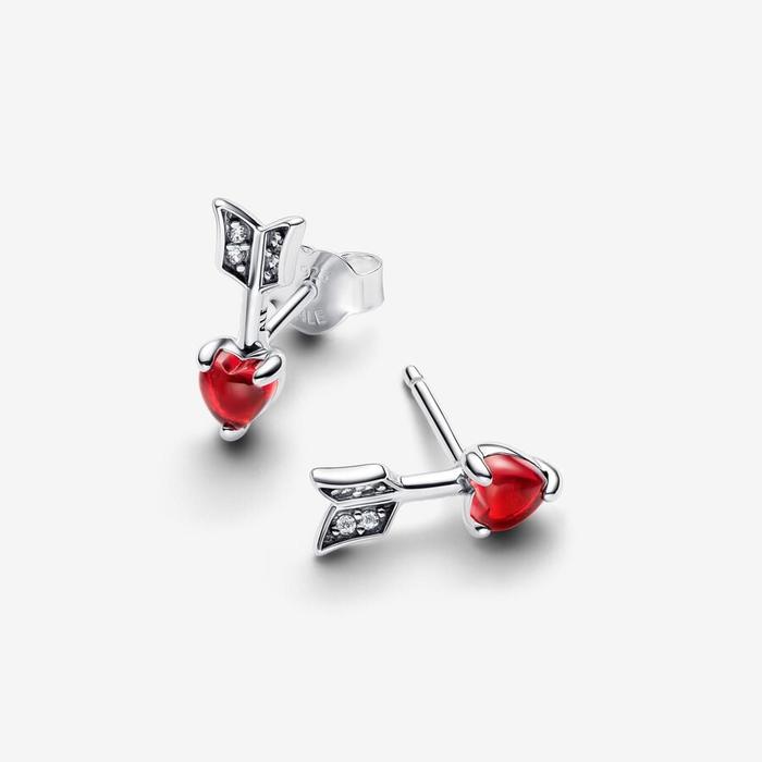 Orecchini A Perno A Forma Di Cuore Con Freccia Di Cupido – Argento 925 – Confezione Regalo