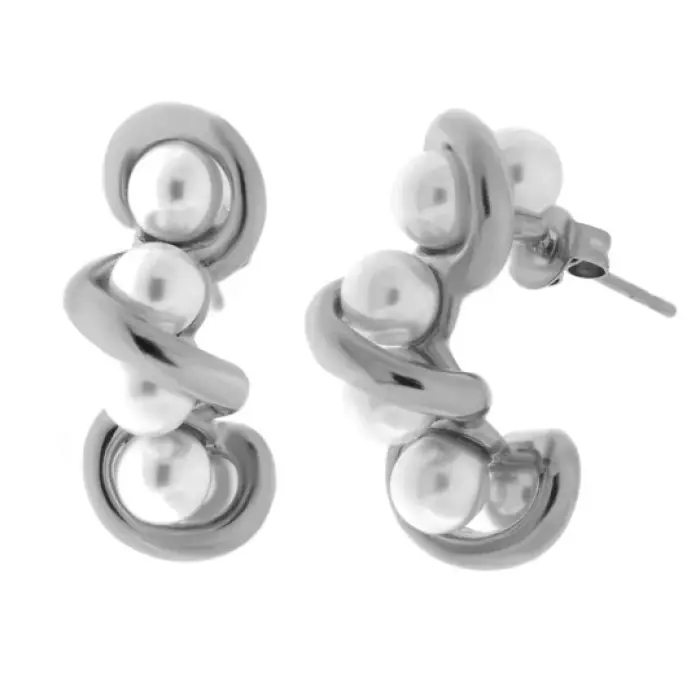 Orecchini in Acciaio semicerchio intrecciato con perle