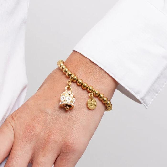 Bracciale in Acciaio campanella a pois bianchi e zirconi