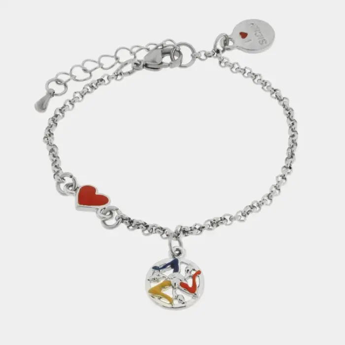 Bracciale in Acciaio con cuoricino e trinacria pendente