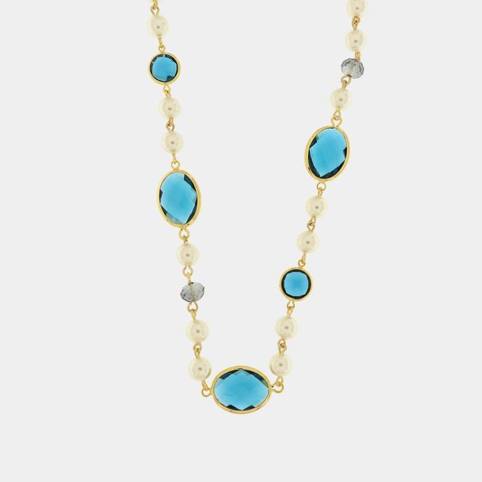 Collier en métal avec cristaux bleus inspiré du verre de Murano et des perles