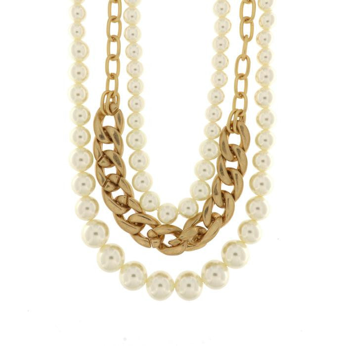 Collana in Metallo multifilo con perle e groumette