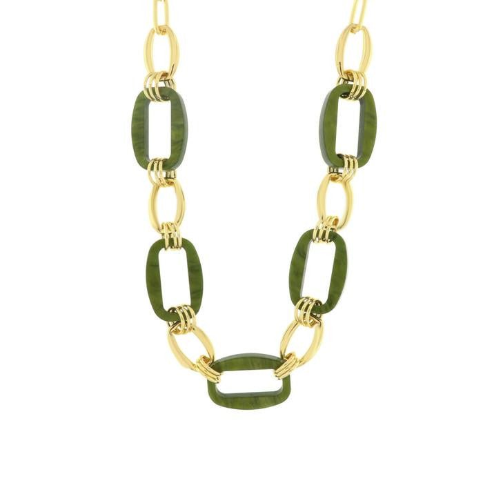 Collier en métal à chaîne rectangulaire verte