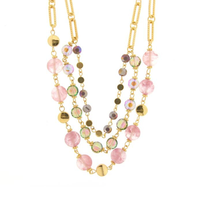 Collana in Metallo multifilo con cristalli dalle sfumature rosa e viola