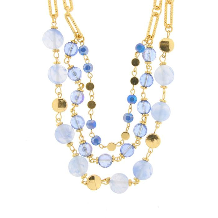 Collier multi-rangs en métal avec cristaux bleus