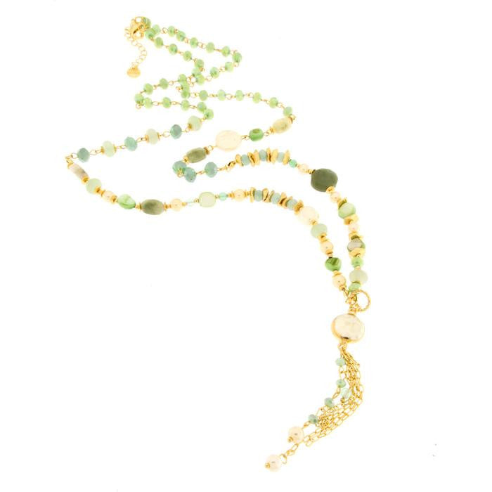 Collier en métal avec cristaux verts