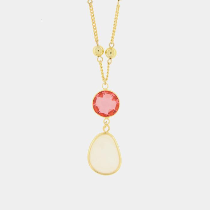 Collier en métal avec pendentif en cristal blanc et rose
