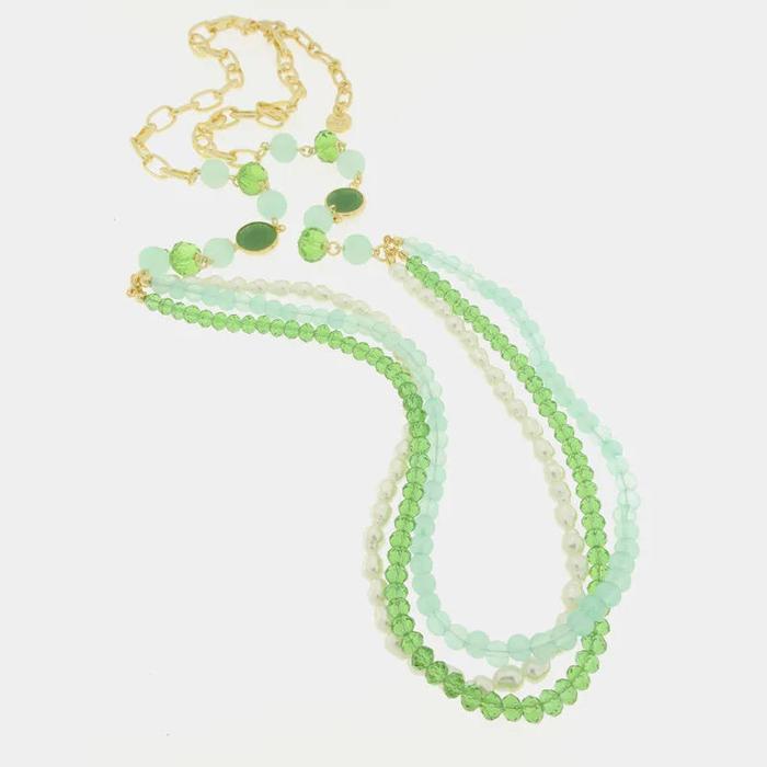 Collana in Metallo lunga con perle verdi e multifilo perndente