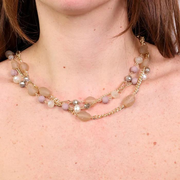 Collana in Metallo multifilo con pietre beige