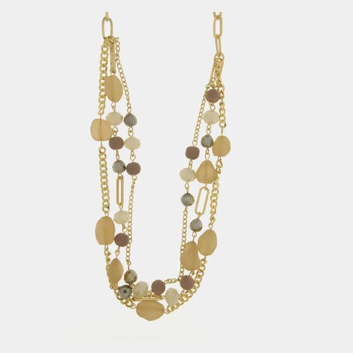 Collana in Metallo multifilo con pietre beige