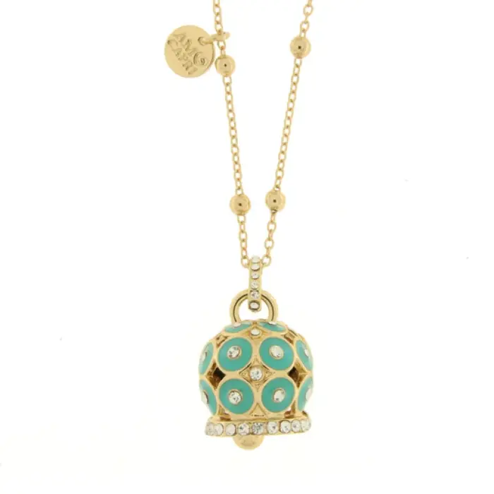 Collana in Metallo con campana a pois verde e zirconi grande
