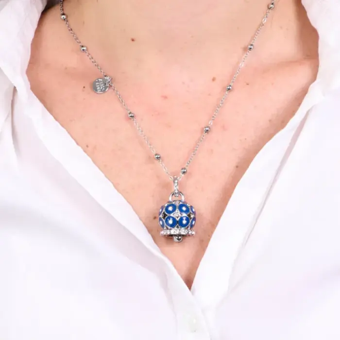 Collana in Metallo con campana a pois blu  e zirconi grande