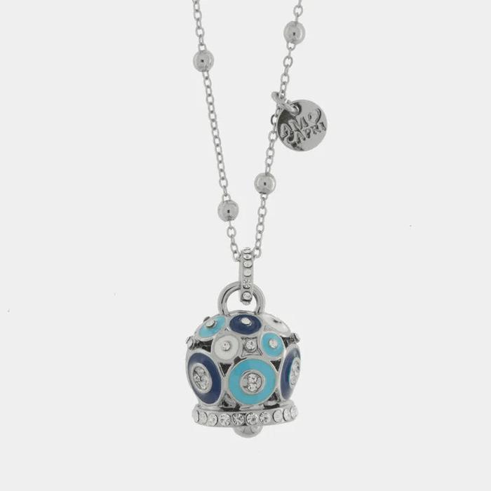 Collana in Metallo con campana a pois blu e azzurro  e zirconi grande