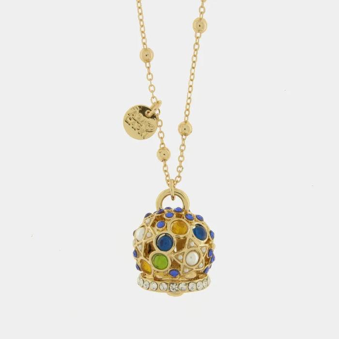 Collana in Metallo con campana  e zirconi multicolor grande