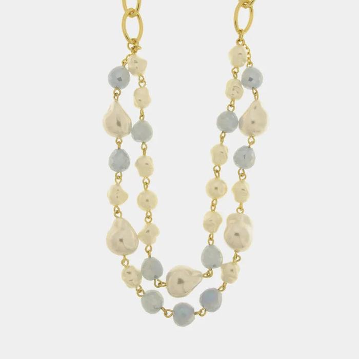 Collana in Metallo con doppio giro di perle e cristalli