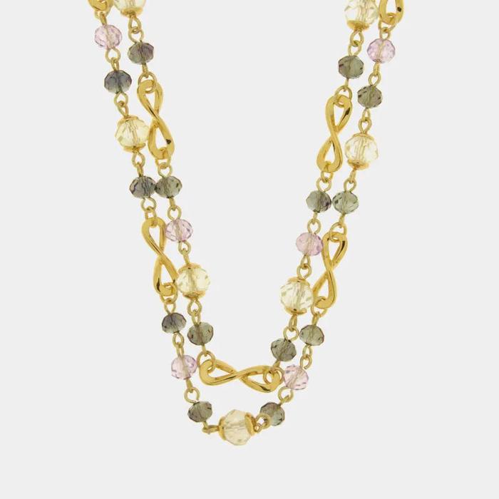 Collana in Metallo mutlifilo con cristalli colorati