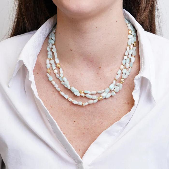 Collana in Metallo multifilo con cristalli verdi ispirati al vetro di Murano