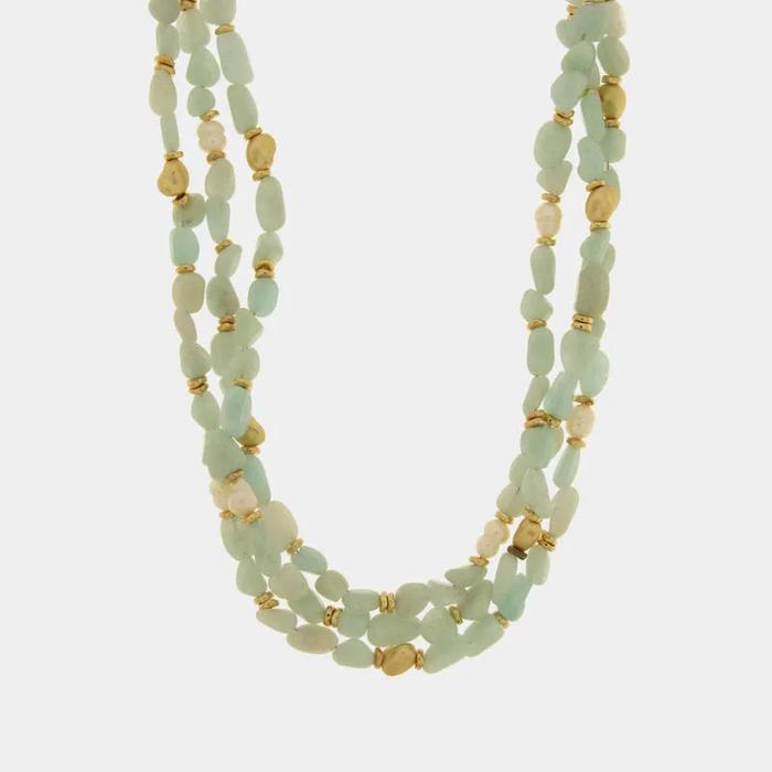 Collana in Metallo multifilo con cristalli verdi ispirati al vetro di Murano