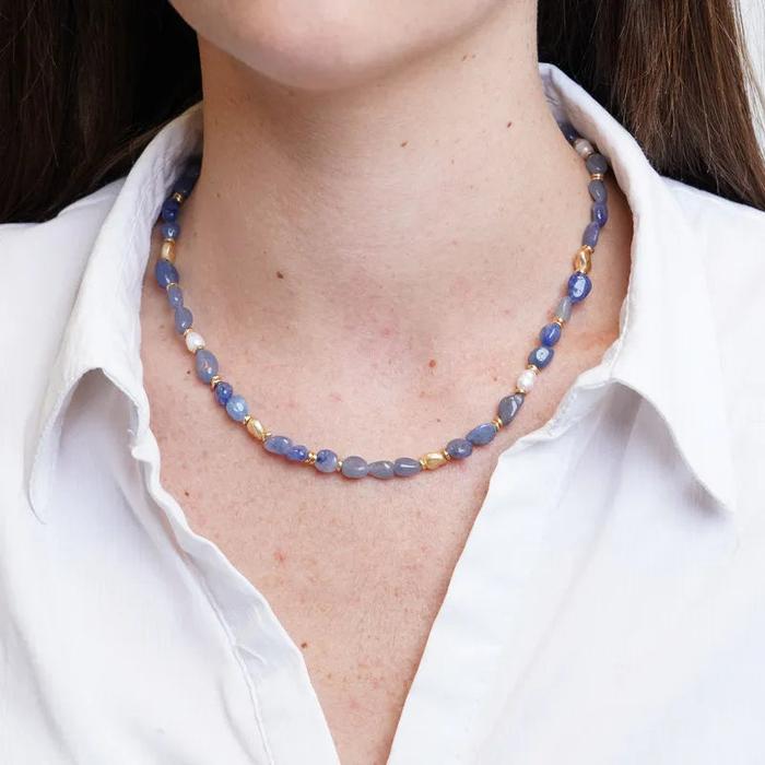 Collana in Metallo con cristalli blui ispirati al vetro di Murano