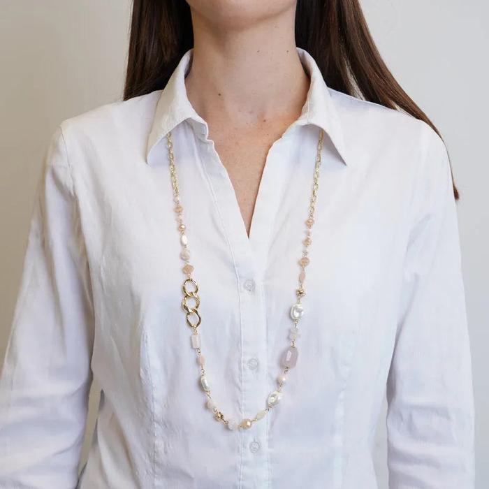 Collana in Metallo  con cristalli rosa ispirati al vetro di Murano
