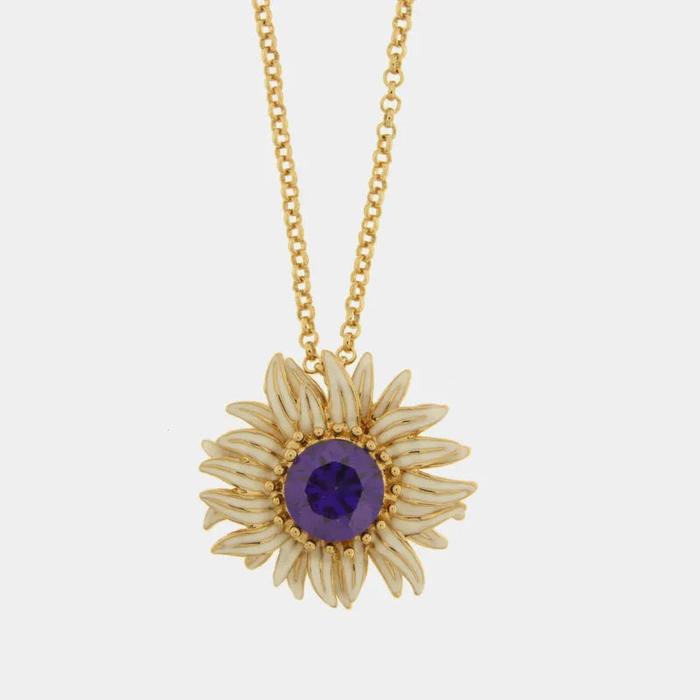 Collana in Metallo fiore con cristallo viola