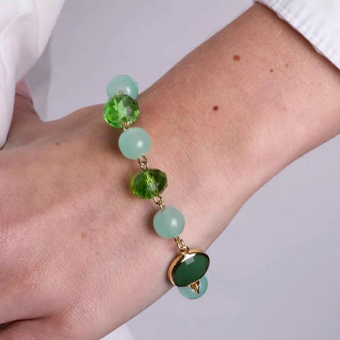 Bracciale in Metallo con cristallo e perle verdi