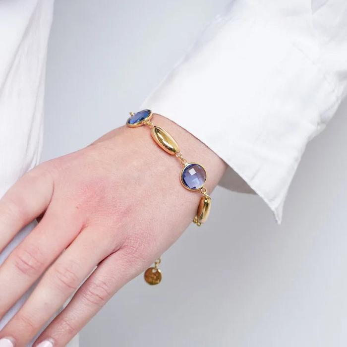 Bracciale in Metallo con sfere ovali e cristalli blu