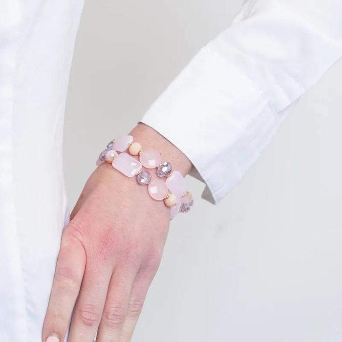 Bracciale in Metallo multifilo con cristalli rosa ispirati al vetro di Murano