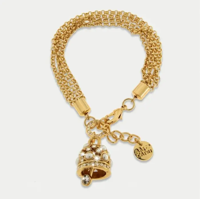 Bracciale in Metallo con campanella portafortuna dorata e perline