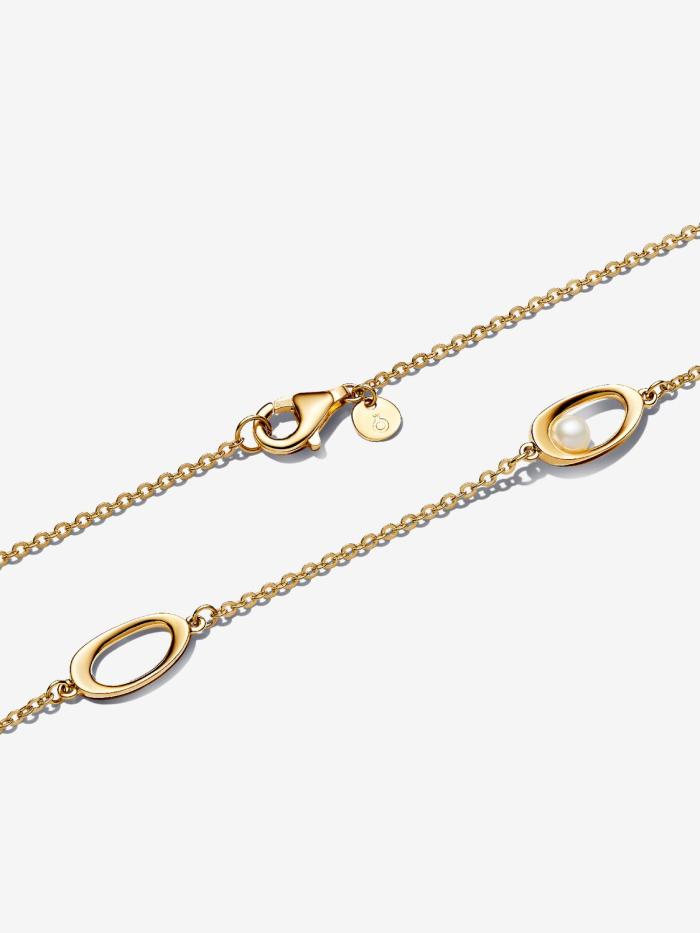 Collana Ovali Linea Sinuosa e Perla D'Acqua Dolce Coltivata