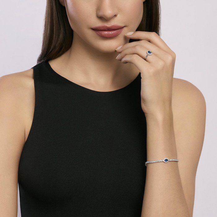 Tennis donna in argento con zaffiro sintetico ovale COOL OR RÉTRO?