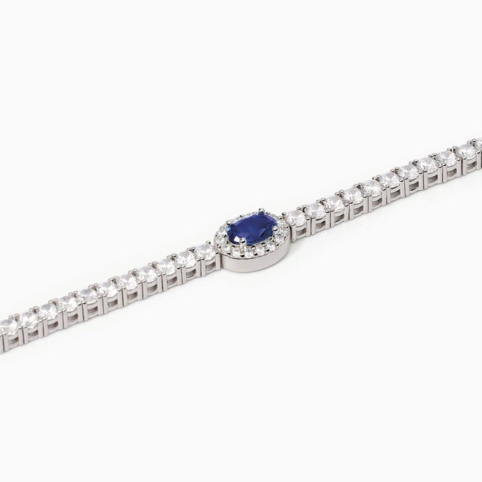 Women's tennis bracelet in silver with oval synthetic sapphire COOL OR RÉTRO?